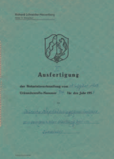 Abbildung des Titelblatts der Grndungsurkunde der Deka