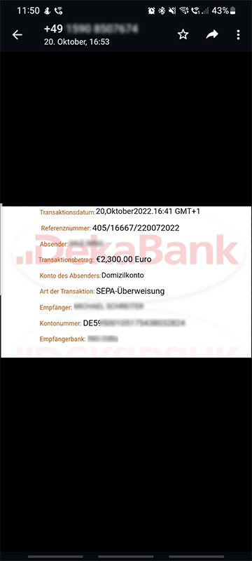 Screenshot einer betrügerischen Nachricht